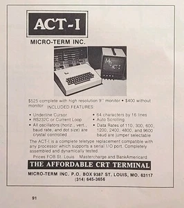 ACT-I Affordable CRT Terminal St Louis MO Computer Vintage Print Ad 1977 - Picture 1 of 4