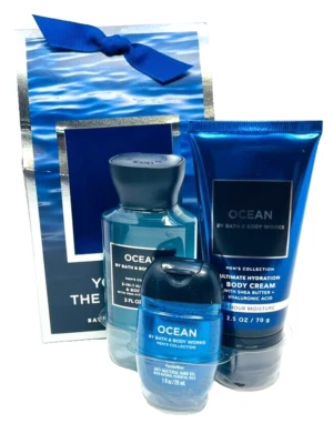 BATH & BODY WORKS MEN'S TRAVEL GIFT SET BODY CREAM WASH SANITIZER OCEAN NEW - Image 1 of 2