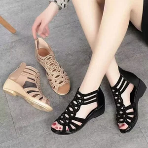 New Summer Sandals Women's Wedge Shoes Low Heel Casual Open Toe Beach Comfort - Picture 1 of 9