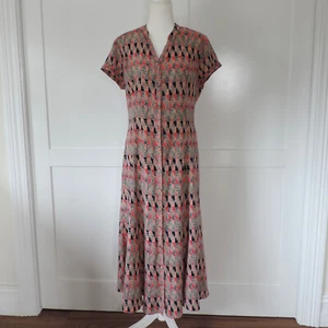 ELLA SANDERS sz L pink navy button through dress - Picture 1 of 9