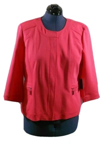 Rafaella Women's Solid Pink Jacket Hidden Zip 3/4 Sleeves Cotton Blend Size XL - Picture 1 of 10