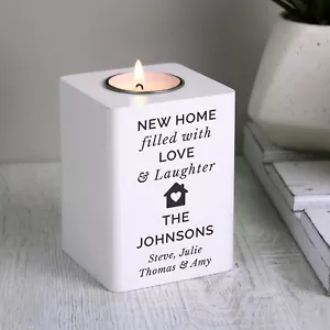 Personalised Home White Wooden Tea light Holder - Wedding House warming gifts - Picture 1 of 4