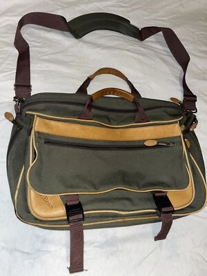 Bolso de hombro vintage LL BEAN Messenger de cuero y lona verde militar Foto 1 de 4