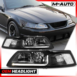 [LED LIGHT BAR DRL]Black Housing Clear Headlight Lamp for 1999-2004 Ford Mustang - Foto 1 di 8