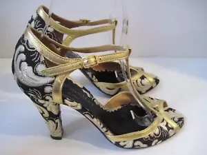 Tacchi broccato nero/oro sala da ballo/danza Bettye Muller $425 taglia 36 1/2 Italia - Foto 1 di 6