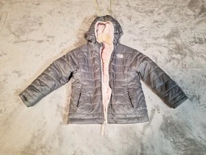 The North Face Jacket Puffer Reversible Girls Size 3-4T Toddler Pink Grey Hooded - Picture 1 of 13