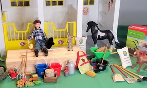Toy Barn Play Set Wood Horse Stable Schleich Breyer Sets, Animals, Fence & More - Picture 1 of 18