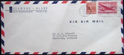 1947, 10 CENT PREXY AND 5 CENT AIR MAIL STAMP ON  AIR MAIL COVER TO SCOTLAND - Image 1 of 4