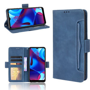 For Motorola Moto G Pure Leather Card Holder Wallet Flip Case + Screen Protector
