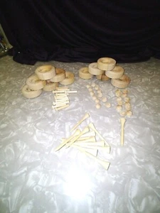 WOOD TOY TREADED WHEELS 1 SIZES 12 wheels.12 axles 12 plugs 12 caps 12 tee axles - Picture 1 of 12