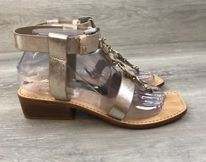 Donald J Pliner Dena Women's Sandal 7.5Gold Leather Block Heel Slingback Shoes - Picture 1 of 11