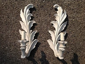 Vintage PAIR Cast Aluminum LEAF FORM Sconces HOLLYWOOD REGENCY MCM 1950s-1960s - Picture 1 of 1