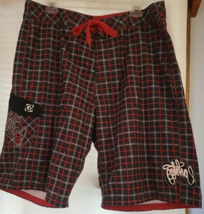 Gotcha Mens Size 36 Black Red White striped Tie Board/Swim trunks - Picture 1 of 12