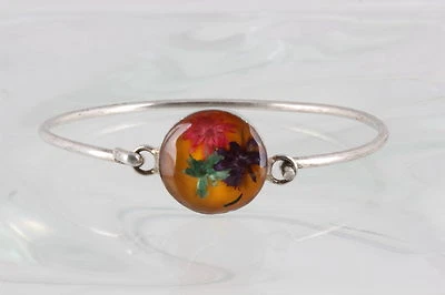 MULTI COLORED LUCITE DRIED LEAVES INCLUSION BANGLE BRACELET FASHION 2587 - Image 1 of 3