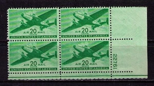 US USA Sc# C29 MNH FVF PLATE # BLOCK  Twin-Motored Transport Plane 20 cent - Picture 1 of 1