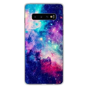 Coque en silicone imprimée compatible Samsung Galaxy S10 Plus Galaxie Bleue - Photo 1 sur 6