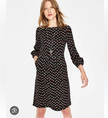 Boden Odelia Sz 8 Jersey Dress Navy Blue W/ Red And Gray 100% Cotton W Pockets - Image 1 of 4