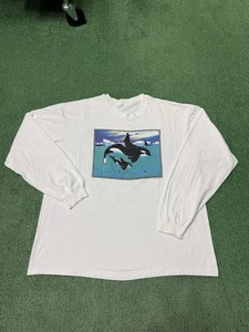 Vintage 90s Human-i-Tees Voices of the Sea Long Sleeve Shirt Size XL Orca Whale - Picture 1 of 12