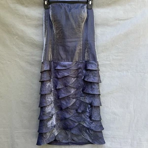 Adrianna Papell Occasions Iridescent-Gray Blue Hammered-Satin Strapless Dress 8 - Picture 1 of 7