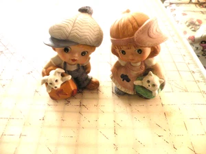 Vintage Homco Liebling kleiner Junge & Mädchen Set mit Haustieren Keramik Figuren #1439 - Bild 1 von 7
