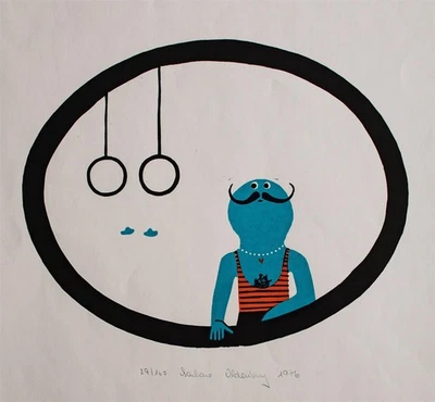 Barbara Oldenburg Akrobat Humor signiert Siebdruck 1976 29/160 - Bild 1 von 3