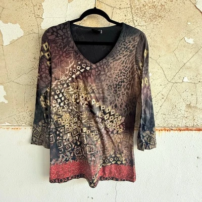 Vintage Tunic Top Boho Womens V Neck Shirt Long Sleeve USA Supima Cotton 90s S  Foto 1 de 4