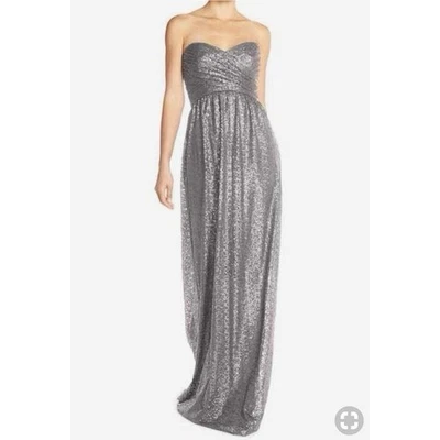 Vestido de Dama de Honor Sin Tirantes Plateado Lentejuelas Gunmetal Acanalado Corpiño 6 Foto 1 de 4