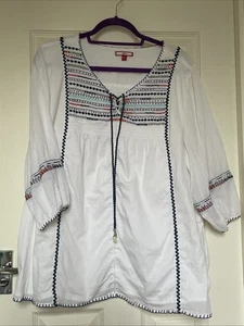 Joe Browns Women's White Cotton embroidered Boho Style Tunic Size 28 - Picture 1 of 8