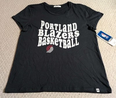 '47 Womens Large Black 100% Cotton Short Sleeve Portland Trail Blazers Shirt 24 - Image 1 of 4