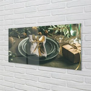 Tulup Glasbilder 120x60 Wandkunst Teller Besteck kugeln Geschenke - Bild 1 von 6