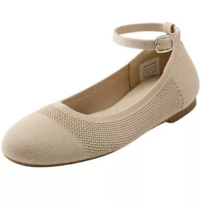 Burudani Women's Nude Round Toe Flat Shoes Removable Ankle Strap Size 9 - Picture 1 of 15