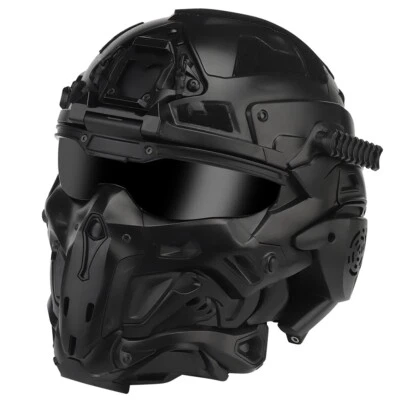 Tactical Airsoft Helmet w/Paintball Full Face Mask w/Headset Goggles Anti-Fog F