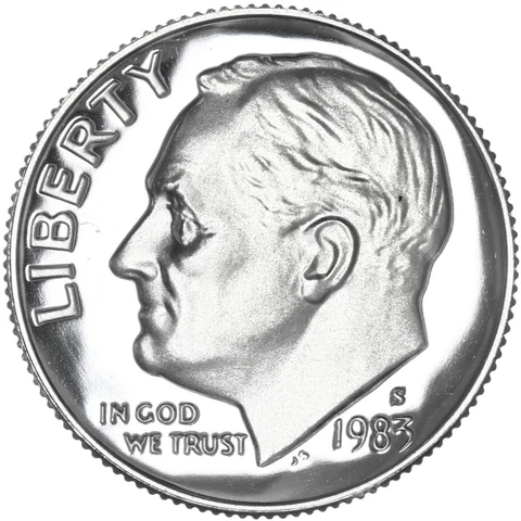 1983 S Roosevelt Dime Gem Deep Cameo CN-Clad Proof US Coin Cover