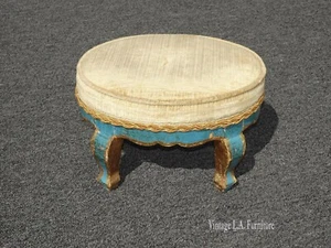 Vintage French Provincial Louis XVI Rococo Small Turquoise and Gold Footstool - Picture 1 of 10