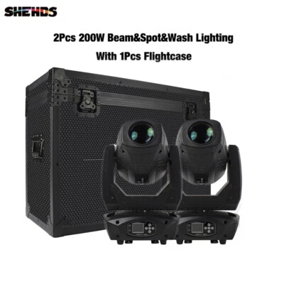 SHEHDS 2Pcs LED Beam Spot Wash 200W 3IN1 Moving head Lighting Or Flight Case - Image 1 of 4