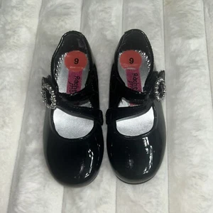 Rachel's Shoes Girl Size 6 Black Color Flats Rhinestones Patent Leather - Picture 1 of 9