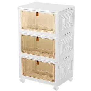 3 Stück Stapelbox Faltbare Transparente Lagerbox mit Rollen Schrank Organizer - Bild 1 von 20