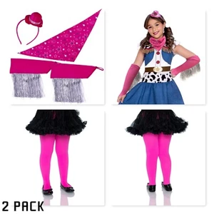 Kids Girls 5 Piece Set Pink Opaque Tights & Halloween Cowgirl Outfit Sz M - Picture 1 of 1