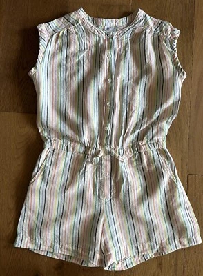 Gap Kids Girls Linen Blend Button Rainbow Multi Stripe Romper Size XL 12 - Image 1 of 3