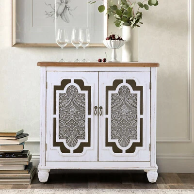 Accent Storage Cabinet 2 Doors Decorative Cabinet Buffet & Sideboard White  - Image 1 of 4