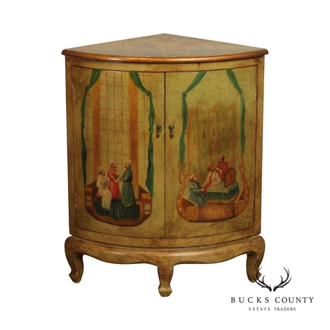 Vintage Paint Decorated Two-Door Corner Cabinet Cover