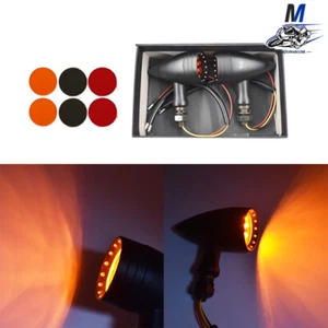 Motorcycle Black LED Turn Signal Red Lights Indicator Fit For Chopper New - Picture 1 of 11