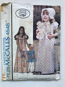 McCALLS 4548 Vintage 1975 LAURA ASHLEY Pattern Girls Dress, Bonnet & Bag Uncut - Picture 1 of 2