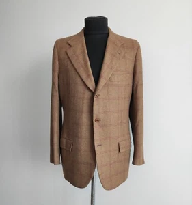 KITON Mens Pure Cashmere Plaid Check Brown Blazer Jacket Size IT 54 / US 44 - Picture 1 of 9