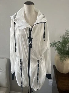 New UGG Carinna Women White Hooded Drawstring Clear Rain Coat Jacket Size Large - Picture 1 of 10