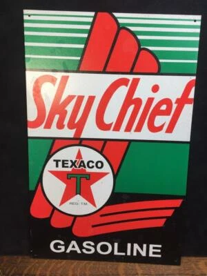Letrero de reproducción vintage TEXACO SKY CHIEF publicidad de gas señalización de garaje 16" Foto 1 de 4