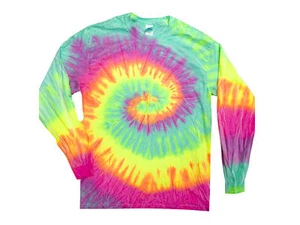 Minty Rainbow Tie Dye Long Sleeve T-Shirt Adult & Kids 100% Cotton Colortone - Picture 1 of 1