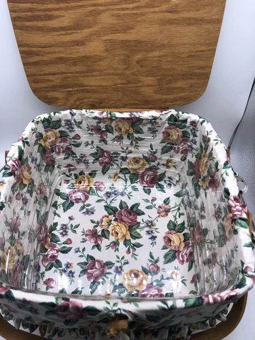 Picnic Basket Hinge Lid Floral Cover Plastic Liner Swing Handle Longaberger 1999 Cover