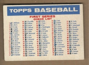 1957  TOPPS  BASEBALL   BLONY  CHECKLIST  1 / 2