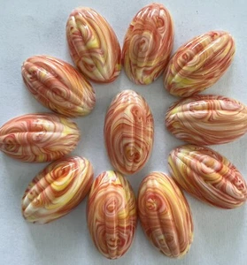 Lot of 11 Vintage Oval Grooved Glass Cabochon 13mm X 23mm Red Yellow Ivory Swirl - Picture 1 of 4